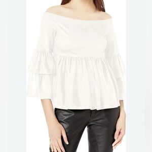 NWT Rachel Zoe Women’s Cotton & Silk Off The Shoulder Tiered Ruffle Top Ecru Sz6